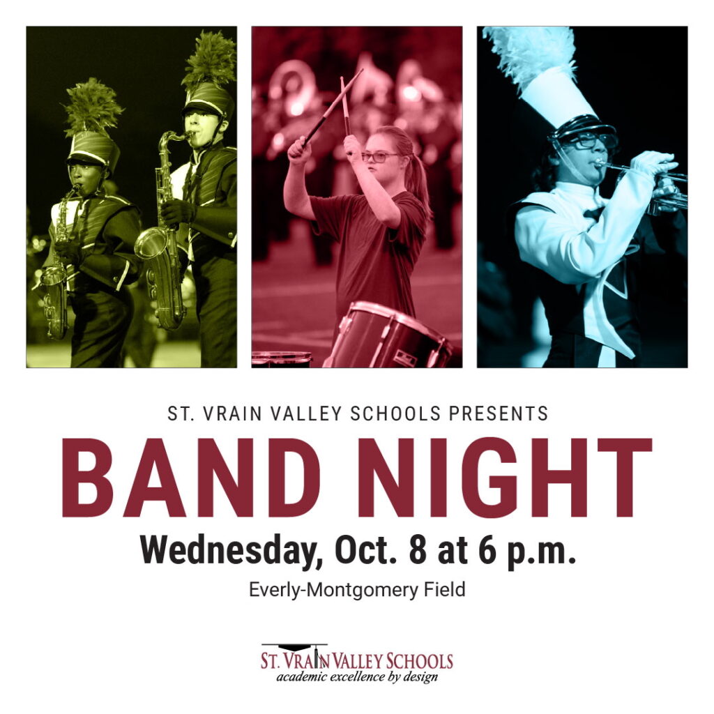 Image features musicians performing at Band Night, with event details including date and location at Everly-Montgomery Field.